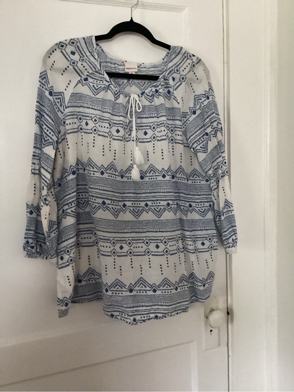 Merona White and Blue Boho Tunic Top